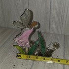 Vtg Stained Glass Fairy Moving Wings Tea Light Votive Candle Holder Art Glass