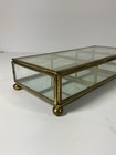 Vintage 80s Mcm Regency Curio Jewelry Casket Etched Floral Glass Brass Mirror