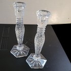 Waterford Crystal 10  Tall Bethany Hexagonal Candlestick Candle Holders Pair Euc