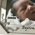Nib Malden Baby Baptism Christening Picture Frame 4x6 Silver Mirrored