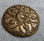 Large Vintage Antique Metal Picture Button Floral Design