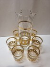 Culver Antigua Martini Pitcher   6 Rocks Glasses 22k Gold Overlay Vtg