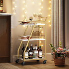 Bar Cart  3-tier Home Bar Serving Cart With Wheels  Drink Cart With Glass Holder
