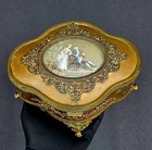 Antique 19thc French Bronze Jewerly Box Cherubs   Courting Scene Miniature