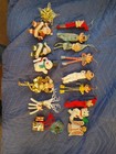 Vintage Lot 7 Pixie Elves Japan  Flocked Ornaments Felt Santa Deer  And Others