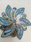 Vtg Mexican Sterling Silver Abalone Crushed Blue Stone Pin Pendant Signed Lrm
