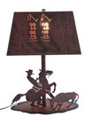 Vtg Western Decor Cut Metal Bedside Table Lamp Rodeo Cowboy Boots Calf Roping