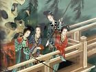 Vintage Likely Antique Chinese Reverse Glass Painting Of A Woman Pole Fishing