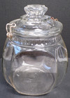 Antique Jar   Lid Clear Glass Square 8 Sided Vintage Canister   2 Metal Clamps
