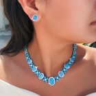Women Wedding Blue Turquoise Necklace And Earrings Silver Plated Cz Jewelry Set
