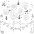 21 Pcs Winter Hanging Snowflake Decorations Pre-strung Snowflake Garland Silver