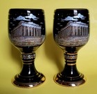 2 Greek Porcelain 24k Gold Plated 4 5 Oz Goblets Black D strigos Sambuca Cordial