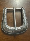 Vintage Western Style Belt Buckle Silver Tone Engraved Scroll 1 5  Rodeo Cowboy