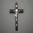Vtg Germany Crucifix Black Wood Catholic Faith Cross Wall Hanging Silver Tone