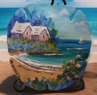 Handpainted Sand Dollar Bay Scene Pink Roses 5   5  Easel Included