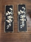 Vtg Chinoiserie Black Lacquer Wall Panels W  Mother Of Pearl Shell Carved Birds
