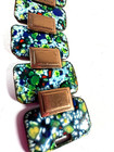 Vintage Bracelet Enamel Wide Cuff Copper Splatter Panel Link Modernist