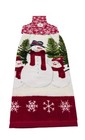 Christmas Dishtowel Snowmen On Off-white Terry Towel With Red Snowflakes Top