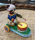 Vintage Tin Wind-up Toy Panda Bear Playing A Drum Works   Key In Box