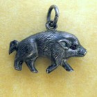 Antique Austrian 800 Silver Lucky Pig Charm Red Gem Eyes