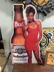Vintage 1990s Budweiser Beer Metal Advertising Sign Woman Red Dress Bud Light