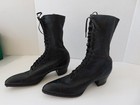 Victorian Boots Ladies High-top Lace-up Black Leather Heeled  witch s  Shoes