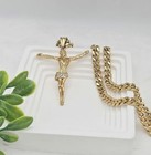 14k Heavy Plated Gold Crucifix Necklace  Men s 7mm Cuban Link Cz Pendant