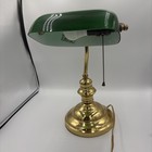 Vintage Retro Lamp Bankers Green Glass Light Brass Gold Desk Table Lamp