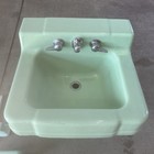 Vintage 20x17 Mid Century Jadeite Green Cast Iron Enameled Bath Sink Set