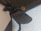Antique Victorian Black Ostrich Feather Handheld Folding Fan C 1890