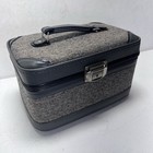 Vintage Makeup Travel Case Train Case 60s-70s Gray Tweed Sturdy Latching Storage