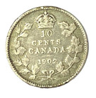 1902 Canada 10c Ten Cents Silver Coin Dime