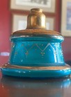 Antique Victorian Blue Glass Perfume Bottle Hand Painted Gold Floral French  