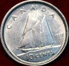          Uncirculated 1937 King George Vi 10 Cents Silver Coin Canada