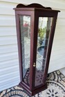 Vintage 4    Tall Curio Cabinet Display Case Cherry Wood Mirrored Glass Shelves 