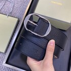 Tom Ford Black Pebbled Leather Silver Buckle 40mm Men Belt W  Box Real Photos