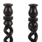 Pair Of Carved Wood Barley Twist Candle Holders