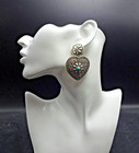 Genevieve Blackgoat Navajo Turquoise Hand Stamped Sterling Silver Heart Earrings