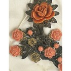 Antique Victorian Carved Faux Coral Rose Flower Spray Brooch Pin Jewelry Lot