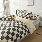 Checkerboard Print Three-piece Quilt Cover Set  Pink Girly Princess Style  Skin-