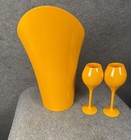 Veuve Clicquot Champagne 15  Orange Acrylic Plastic Ice Bucket Magnum W Glasses 