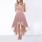 Women Floral Lace Chiffon Dress Front Crew Neck Bridesmaid Swing Party Dress