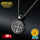 Saint St Benedict Medal Necklace Pendant Stainless Steel Crucifix Cross Exorcism