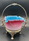 Bride   s Basket Victorian Art Glass Bowl Insert Silverplate Holder Thomas Webb