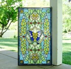 20  X 34  Tiffany Style Stained Glass Window Panel Butterfly Flower Glass Panel