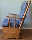 Vintage White Oak Glider Rocker Chair W  Blue Upholstered Pads Solid Nice 