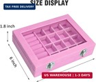 Vicoter Velvet Jewelry Organizer Tray 7 Ring Slots   16 Grid Compartments Glass