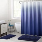 15 Pcs Bathroom Sets Complete With Shower Curtain Set  Non-slip Rug Navy Blue