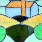 Vintage Leaded Stained Glass Window Panel Landscape Cottage Scene Repair 25x12