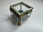 Vintage Ormolu Beveled Glass Small Trinket Jewelry Box Casket Hinged Lid